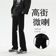 百鵲亭牛仔褲男春夏款美式高街微喇叭牛仔褲男生潮牌直筒寬松休閑褲子男 黑色 4XL