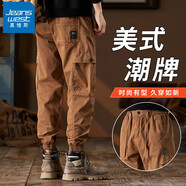 真維斯（Jeanswest）重磅工裝休閑褲男士夏季新款美式潮牌寬松束腳休閑哈倫長(cháng)褲子男款 1662焦糖 32 （2尺5）建議130-140斤穿