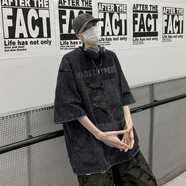 魄克水洗做舊重磅短袖t恤男夏季美式復(fù)古歐美街頭潮牌大碼暗黑系半袖 TX08水洗黑 XL 130-150斤