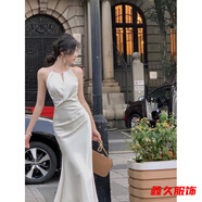 美安嘉法式醋酸緞面連衣裙女春氣質(zhì)感生日小禮裙白色領(lǐng)證高端晚禮服 黑色  L 170