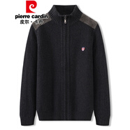 男裝皮爾卡丹大碼男開(kāi)衫毛衣加肥加大寬松半高領(lǐng)拉鏈針織開(kāi)衫外套胖子粗毛線衫 花黑 6XL