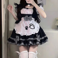 洛可可可愛(ài)學(xué)生軟妹cos短款女仆裝lolita連衣裙洛麗塔可愛(ài)女傭貓咪 黑色+頭飾 M