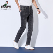 富鋌（FORTEI）男士牛仔褲2024春秋新款棉質(zhì)牛仔休閑褲中青年百搭耐磨牛仔長(zhǎng)褲男 黑灰色 29