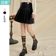茵曼（INMAN）秋冬季新款女復古經(jīng)典格紋a字顯瘦百褶裙減齡半身短裙 黑色 S