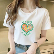 傾夕純棉短袖女新款夏季女生短袖衫圓領寬松白色t恤女裝氣質上衣潮 白色-圖案1 S