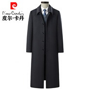 皮爾卡丹（pierre cardin）秋冬季仿羊毛呢大衣長款過膝蓋中年男裝呢子大衣外套爸爸裝風(fēng)衣男 黑青超長款 L 175