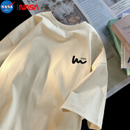 NASA MARVEL短袖T恤男2024夏季新款重磅純棉寬松短袖T恤ins潮流上衣 奶黃色 L