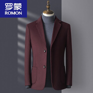 羅蒙ROMON男士西服毛呢西裝秋冬小西服羊毛短款外套修身韓版保暖 1901酒紅色/偏暗(后中開衩) 52/XL