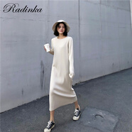Radinka2025秋冬新款ins潮網(wǎng)紅針織連衣裙甜美中長款打底毛衣裙子女SYL 長款杏色【110cm左右】 L 【105-120斤】