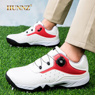 HUNNZ品牌高爾夫球鞋男鞋輕便防滑golf鞋旋轉(zhuǎn)鈕運動高爾夫鞋子男士 白紅色 37