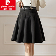 皮爾卡丹（pierre cardin）毛呢半身裙子女士裝春秋冬季2025新款小個(gè)子百褶a字包臀中長(zhǎng)短裙 黑色腰帶 XL 125-140斤