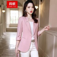 簡(jiǎn)蜓粉色小西裝外套女新款春夏季韓版甜美時(shí)尚休閑顯瘦修身中袖西服女 粉色小西裝 L