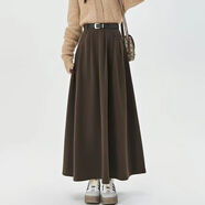 拼續亮片半身裙學(xué)院風(fēng)秋冬毛呢高腰大擺遮跨百褶裙加長(cháng)版高個(gè)子A字裙 咖色 XL 118-128