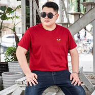 佐攸穿新款短袖T恤胖子加肥加大純棉圓領(lǐng)半截袖打底衫 小翅膀酒紅 4XL 190-210斤