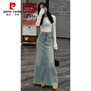 皮爾卡丹大碼胖mm韓版高腰大擺加長(cháng)牛仔裙秋冬新款顯瘦時(shí)尚半身裙A字裙女 淺藍色 M 【建議90-100斤】