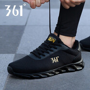 361°男鞋運動(dòng)鞋男跑步鞋冬季網(wǎng)面透氣361度休閑鞋慢跑鞋46碼大碼鞋 烏黑色/皇冠金 43 265mm