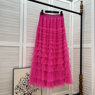 忻縈蛋糕裙半身裙秋季網(wǎng)紗灰色女夏高腰顯瘦高品質(zhì)及踝長(cháng)裙超仙大擺半 玫紅色 好質(zhì)量大版型：17層86厘米長(cháng)