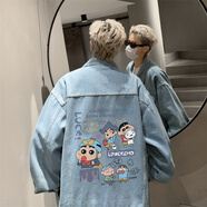 良茨胖子大碼牛仔外套男春秋棒球服潮牌牛仔夾克寬松大碼套裝夾克男 JK1158淺藍 5XL 205-240斤