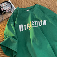 型于格純棉短袖t恤男士2025夏季潮牌美式復古印花上衣寬松大碼半袖男裝 森林綠 XL 建議(125-140斤)