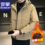 羅蒙（ROMON）秋冬加棉加厚外套男士青年棉衣服休閑連帽工裝款防風(fēng)夾克沖鋒衣男 M1121卡其色 2XL