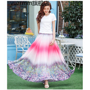 vuzrmm香港潮牌品牌女裝春夏中長(cháng)款大擺半身裙雪紡紗a字裙百褶長(cháng)裙半截垂感裙子 定位彩虹 L腰圍2.1-2.2尺