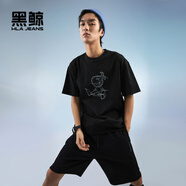 HLA海瀾之家旗下黑鯨印花短袖T恤男夏手稿風(fēng)格圓領(lǐng)短t男多色休閑