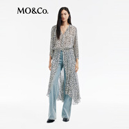 MO&Co.連衣裙春順紆縐雪紡微皺肌理虎紋筆觸長(cháng)裙摩安珂 黑白豹紋色 M 165