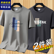賓宇兄弟【二件裝】短袖t恤男純棉夏季圓領(lǐng)寬松印花T恤男青年休閑上衣潮流 【重磅純棉】ACC卡其+AMI鐵灰 3XL (建議155-175斤 )