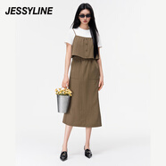 Jessy line杰茜萊白色T恤吊帶連衣裙女春夏新款時(shí)尚兩件套裝 商場(chǎng)同款 咖色 XS/155