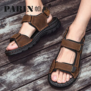 【官方品牌店】帕彬PABIN大碼涼鞋頭層牛皮男士真皮涼鞋男2020夏季新款青少年學(xué)生戶外運動沙灘鞋男 頭層牛皮 輕奢款 / 棕色 47# / 標(biāo)準(zhǔn)皮鞋碼數(shù)