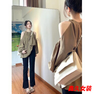 美安嘉卡其色露肩泡泡袖上衣女早春季2024新款感法式襯衫別致娃娃衫 上衣-小個子高級感上衣 XL -小個子高級感上衣