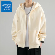 真維斯（JEANSWEST）秋冬季開衫連帽衛(wèi)衣男士冬季外套休閑百搭寬松加絨加厚夾克打底衫 杏色【常規(guī)】 2XL【建議185-210斤】
