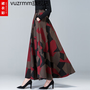 vuzrmm輕奢女裝2025秋冬休閑復古半身裙長(cháng)裙女大擺A字裙氣質(zhì)高腰裙子 A6紅色菱形 S1.8-1.9尺長(cháng)度85厘米