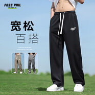Foss Phil褲子男士春秋季寬松垂感休閑長(cháng)褲印花運動(dòng)闊腿直筒褲FPK19黑色XL