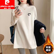 皮爾卡丹（pierre cardin）德絨半高領打底衫女中長款秋冬內(nèi)搭打底衣加絨寬松春秋外穿長T恤 034%23白色【雙面德絨保暖】 L 【建議100-120斤】