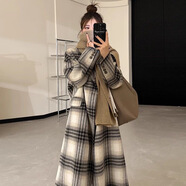 芭雅蓮赫本風(fēng)格子毛呢大衣女2025新款韓系外套女裝秋冬款中長(zhǎng)款寬松休閑 小個(gè)子大衣 S 105斤以下