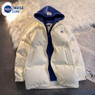 NASALIKE加厚假兩件連帽棉服女工裝情侶棉衣網(wǎng)紅款冬季2025新款潮學生棉襖 二羅751皮面款白色 L