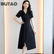 BUTAO潮牌女裝連衣裙夏季新款醋酸緞面中長款性感顯瘦垂感小個子裙子 黑色 XXL