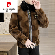 皮爾卡丹（pierre cardin）男士高端仿貂絨夾克冬季新款皮毛一體潮流外套男短款皮草大衣 GM160咖色 5XL