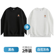 大嘴猴（paul frank）寬松圓領(lǐng)潮流衛(wèi)衣男士春秋季新款百搭潮牌純色棉彈運(yùn)動(dòng)休閑上衣服 黑色+白花灰色【兩件裝】 2XL 【建議140-160斤】