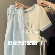 UJXW多巴胺套裝夏季新款女裝短款短袖褲子小個(gè)子學(xué)生裝兩件套俏皮活潑 上衣+褲子套裝高 M（建議90-105斤）