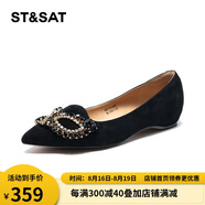 星期六（St&Sat）女鞋春季絨面羊皮優(yōu)雅飾扣時(shí)尚淺口平底單鞋 10黑色 35