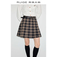 芮鴿大碼毛呢外套女2024秋冬氣質(zhì)胖mm女裝中長款西裝領大衣外套  栗棕格 短裙 L