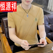 恒源祥冰絲針織翻領(lǐng)短袖t恤男士夏季休閑中年吸汗polo翻領(lǐng)衫男體恤 285卡其色 M碼(90-110斤) 均碼