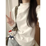 燦圖白色半高領(lǐng)德絨長(cháng)袖t恤女秋冬季新款內搭打底衫小個(gè)子保暖上衣服 白色 M