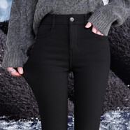 衫博高腰黑色打底褲女外穿長(cháng)褲秋冬加絨保暖顯瘦彈力緊身鉛筆小腳褲子 單扣長(cháng)褲（冬季加絨） M (95-105斤)