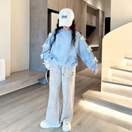 艾諾輪女孩衛(wèi)衣10-15歲上衣中大女童中小學(xué)生少女生兒童長(zhǎng)袖秋衣春秋裝韓版洋氣假兩件純棉打底衫套裝 藍(lán)色衛(wèi)衣022# 不加絨 130 適合身高120-130