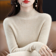 WANKOU半高領羊絨衫女新款秋冬修身加厚毛衣100%山羊絨內搭保暖打底衫女 杏色（升級禮盒包裝） S 建議80-95斤