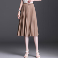 歐偲麥 半身裙女春秋百褶裙新款高腰氣質(zhì)小個(gè)子a字大擺裙子中長(cháng)款 5265 深卡其 均碼（80-160斤）
