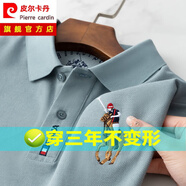 皮爾卡丹（pierre cardin）【易穿搭】美式短袖男商務(wù)高端t恤男常規(guī)袖休閑大馬標(biāo)帶領(lǐng)中年 灰藍(lán)色 L 50/170 適合125-140斤